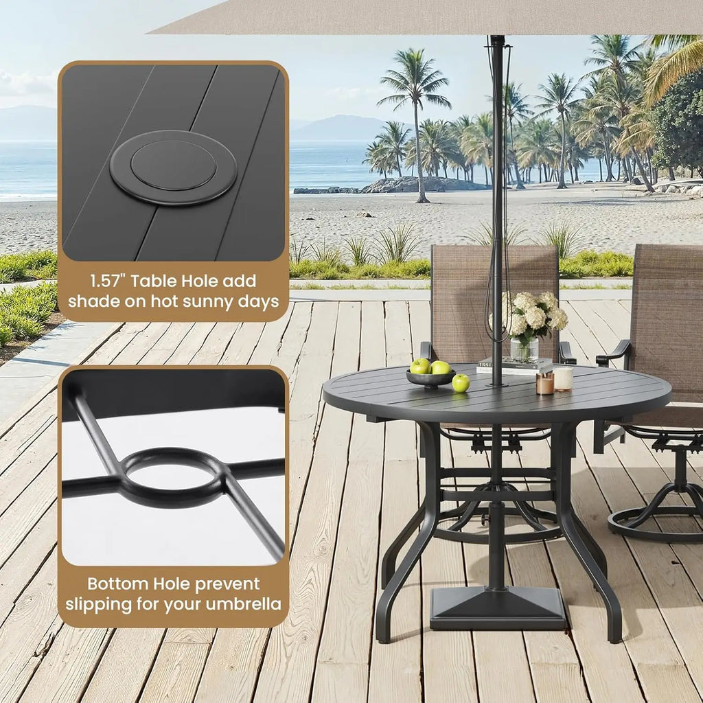 Outdoor Patio Dining Table, 41" Round Patio Table with 1.57" Umbrella Hole, Metal Tables for Patio, Graden, Backyard, Poolside