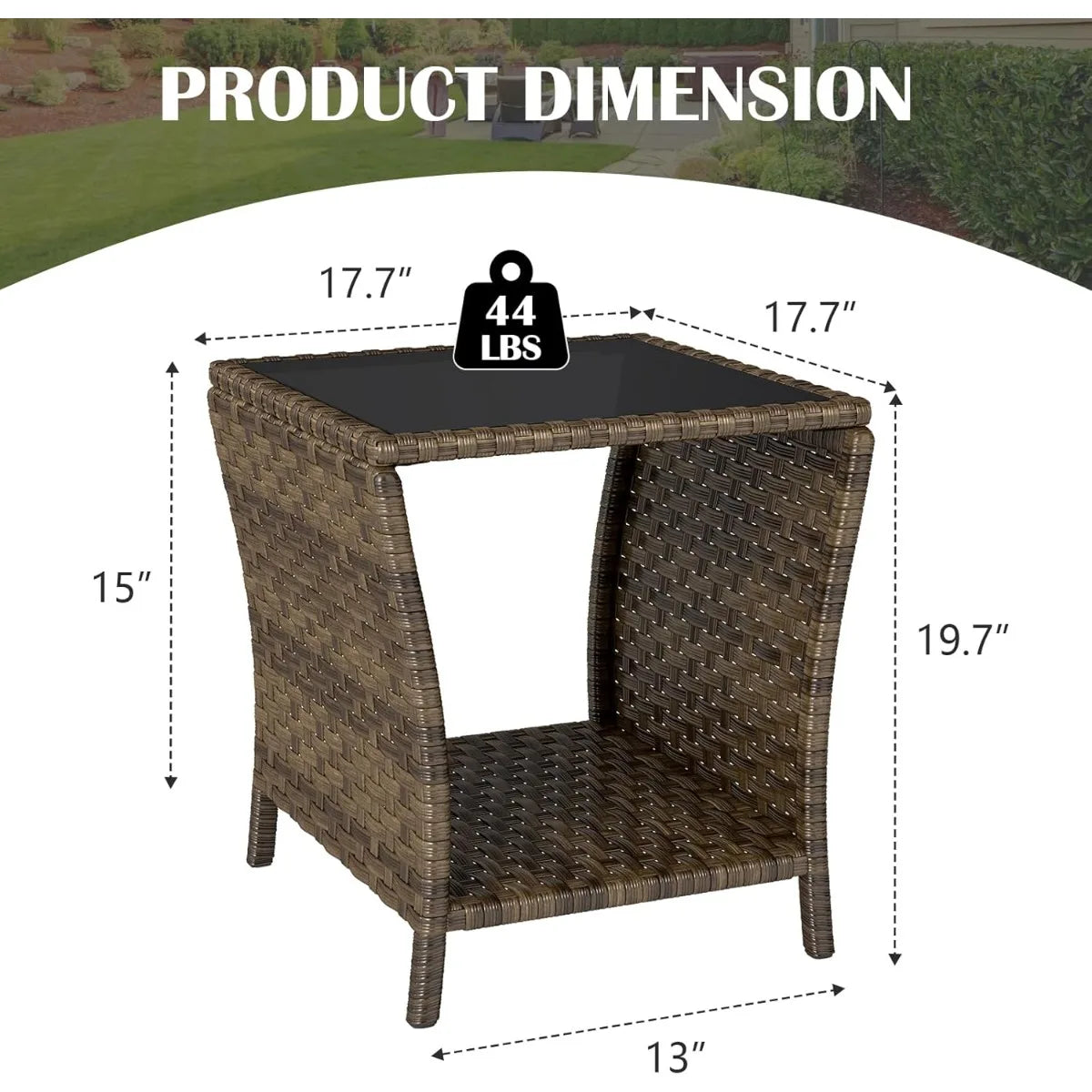 Outdoor Wicker Side Table Rattan Side Tables End Table for Patio with Glass Top Rattan Storage for Patio Garden Balcony