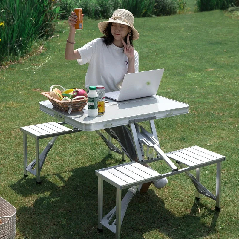 Outdoor Camping Folding Table/Desk And Chair One Table Four Chairs Aluminum Alloy Connected Portable Folding Picnic Table