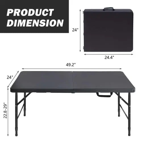 4FT Heavy Duty Folding Table, 300LBS Capacity Rectangular Trestle Table with Adjustable Height, Waterproof Portable for Outdoor